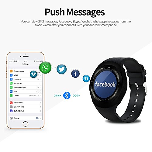 Reloj inteligente,gearlifee reloj con pantalla táctil Bluetooth Smartwatch con ranura para tarjeta SIM TF, podómetro, monitor de sueño para iPhone X / 8 / 8P / 7 / 7p, Samsung, Sony, Huawei, LG(Negro)