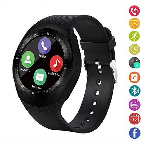 Reloj inteligente,gearlifee reloj con pantalla táctil Bluetooth Smartwatch con ranura para tarjeta SIM TF, podómetro, monitor de sueño para iPhone X / 8 / 8P / 7 / 7p, Samsung, Sony, Huawei, LG(Negro)