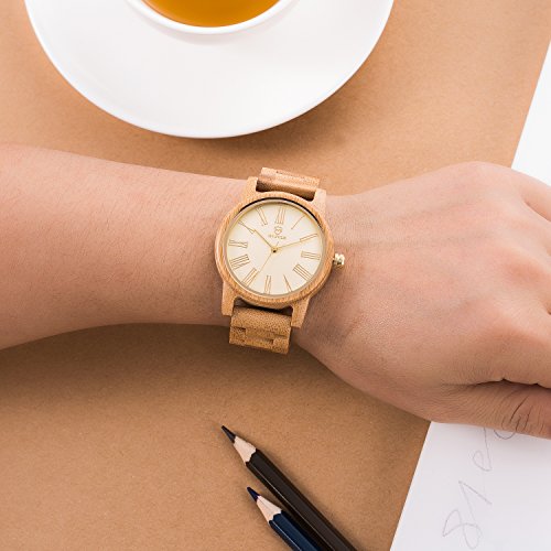 Reloj Madera Hombre, MUJUZE Cuarzo Japonés Casual Relojes de Madera de Bambú,Embalado en Caja de Regalo, Regalo Idea