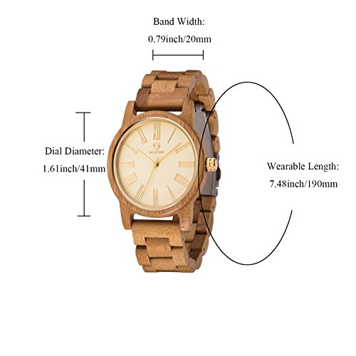 Reloj Madera Hombre, MUJUZE Cuarzo Japonés Casual Relojes de Madera de Bambú,Embalado en Caja de Regalo, Regalo Idea