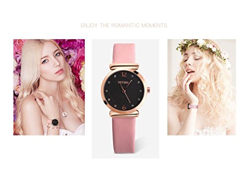 Relojes de Mujer Rosa 2018 Pulsera de Cuarzo de Aleación Analógica de Banda de Cuero de Diseño Retro por ESAILQ