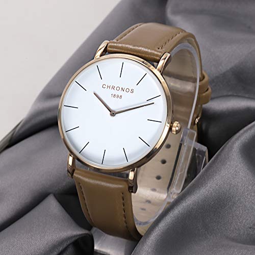 Relojes Mujer y Hombre Ultradelgado Cuero Clásico, Camello