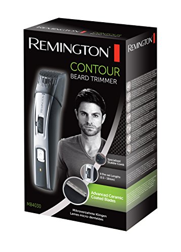 Remington Contour - Cortapelos para barba inalámbrico, cuchillas microserradas con revestimiento de cerámica avanzada, 2 peines