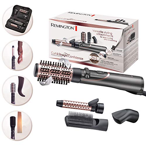 Remington Curl&Straight Confidence AS8606 - Kit Moldeador de Aire Giratorio, Alisador y Rizador 2 en 1, 800W, Cerámica, 4 Accesorios, Gris