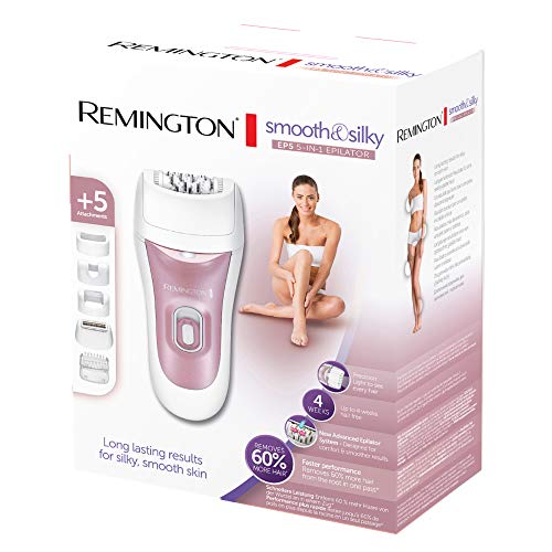 Remington EP5 EP7500 Depiladora Femenina, Depiladora Eléctrica 5 Accesorios, Luz de Precisión, Tecnología Masajeadora, Blanco y Rosa