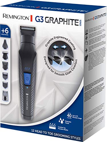 Remington G3 Graphite Series PG3000 - Set Recortador de Barba y Cortapelos, 6 Accesorios, Inalámbrico, Revestimiento de Grafito, para Vello Facial y de Nariz, Negro