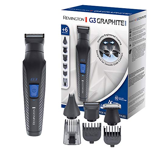 Remington G3 Graphite Series PG3000 - Set Recortador de Barba y Cortapelos, 6 Accesorios, Inalámbrico, Revestimiento de Grafito, para Vello Facial y de Nariz, Negro