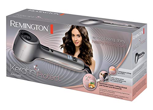 Remington Keratin Protect CI8019 - Rizador de Pelo Automático, Cerámica, Keratina y Aceite de Almendras, Sistema para Rizar en 3 Direcciones, Gris