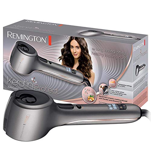 Remington Keratin Protect CI8019 - Rizador de Pelo Automático, Cerámica, Keratina y Aceite de Almendras, Sistema para Rizar en 3 Direcciones, Gris
