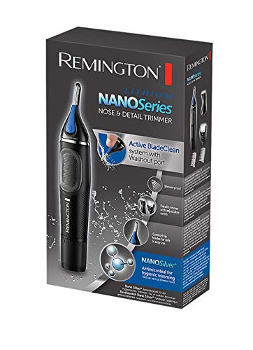 Remington Nano Lithium Series NE3870 Cortapelos Nariz, Orejas, Cejas y Vello Facial, Resistente al Agua, Negro y Azul