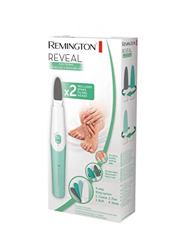 Remington Reveal MAN1000 - Set Manicura y Pedicura Eléctrico, 4 Limas para Manicura y Pedicura, 2 Velocidades, Blanco y Verde