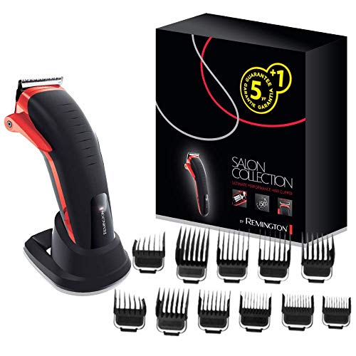 Remington Salon Collection HC9700 - Máquina de Cortar Pelo Profesional, Cuchillas Acero Inox, Lavable, Litio, Negro y Rojo