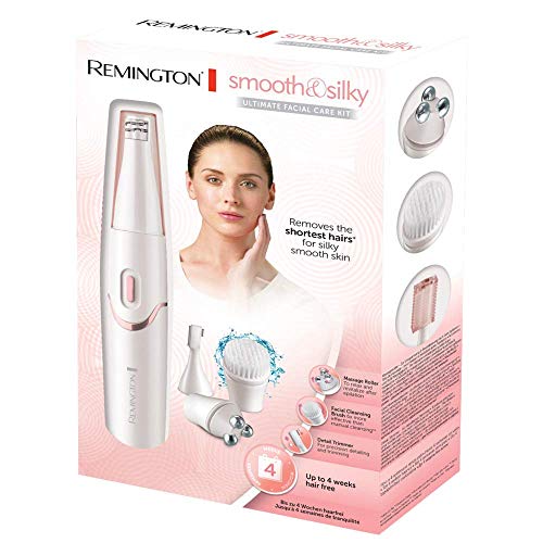 Remington Smooth & Silky EP7070 - Kit de Cuidado Facial, Depiladora Facial Femenina, Incluye Cabezal de Masaje, Cepillo Limpiador y Minilápiz, Rosa Perla