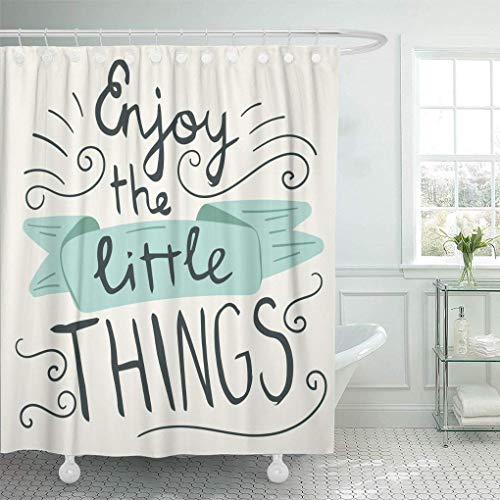 remmber me Cute Enjoy The Little Things Hand Lettering Quote Word Doodle Home Decor Fabric Cortina de Ducha Baño Poliéster Cortina de baño con 12 Ganchos