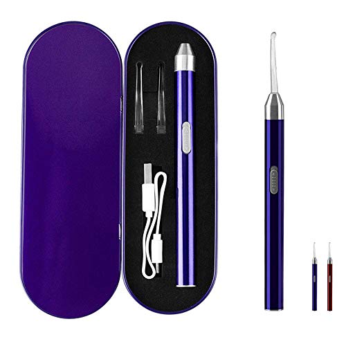 Removedor de Cera de Oído - Limpiador de oídos, limpia oidos cera - Led Flash Earpick con carga USB - Cera del oído Cureta Kit para Adultos Bebés para niños mayores - Azul