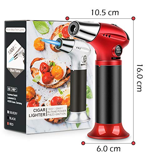 RenFox Soplete de Cocina Recargable Profesional Antorcha de Cocina Antorcha Butano Encendedor Culinario con Cerradura de Seguridad y Llama Ajustable para Brulée Crema, Postres, Cámping, Soldadura