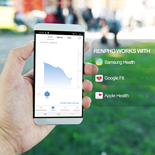 RENPHO Bluetooth Báscula de Baño Peso Digital con IMC, Báscula de Pesaje Inteligente con Aplicación de Teléfono Inteligente y LED Retroiluminado Fácil de Leer, Vidrio Templado Resistente,400 lb,Blanco