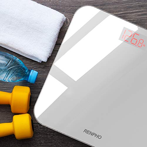 RENPHO Bluetooth Báscula de Baño Peso Digital con IMC, Báscula de Pesaje Inteligente con Aplicación de Teléfono Inteligente y LED Retroiluminado Fácil de Leer, Vidrio Templado Resistente,400 lb,Blanco