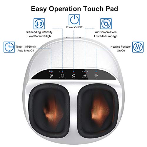 RENPHO - Masajeador de pies Shiatsu con función de calor, amasado, rodillos y compresión de aire, alivia el dolor en fascitis plantar y estimula los pies cansados, hasta talla 46 - Blanco