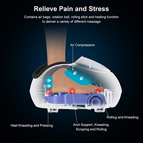 RENPHO - Masajeador de pies Shiatsu con función de calor, amasado, rodillos y compresión de aire, alivia el dolor en fascitis plantar y estimula los pies cansados, hasta talla 46 - Blanco