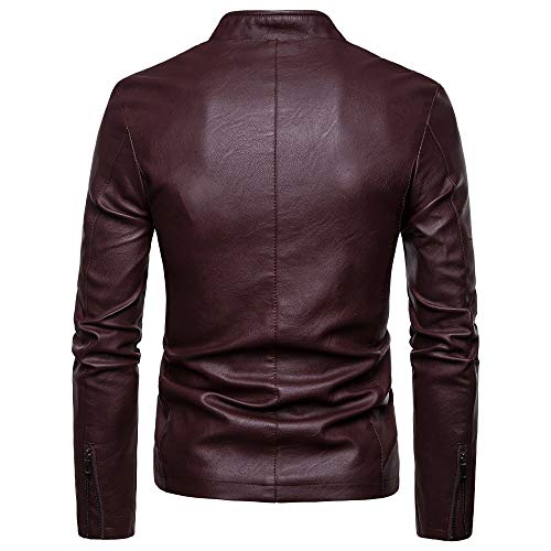 Reooly Moda Hombre otoño Invierno cálido Casual Cuero Cremallera Chaqueta de Manga Larga(Café,X-Large)