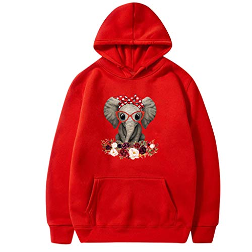 ReooLy Pull-Over, Sudadera con Capucha Holgada para Mujer, Cuello Redondo, Estampado de Girasol, Manga Larga(E-Rojo，XXXL)