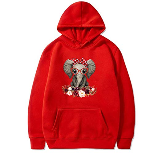 ReooLy Pull-Over, Sudadera con Capucha Holgada para Mujer, Cuello Redondo, Estampado de Girasol, Manga Larga(E-Rojo，XXXL)