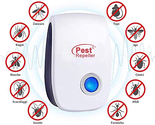 Repelente Ultrasónico, 4Pack Plagas Control Interiores Repelente Ultrasónico de Plagas, Electrónico Ahuyentador Alta Potencia, Para Interiores Mosquitos, Moscas, Ratones 100% Inofensivo para Humanos