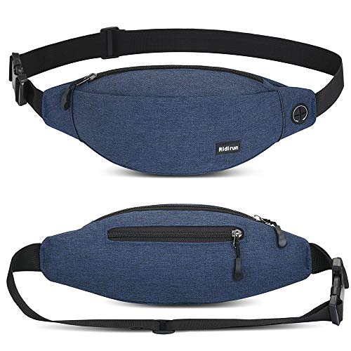 Resistente al Agua riñonera Bolsa de Cintura 4 Bolsillos con Cremallera Bolsa riñonera de Viaje Senderismo al Aire Libre Deporte Vacaciones Dinero Bolsa de Cadera Paquete (Azul Marino)