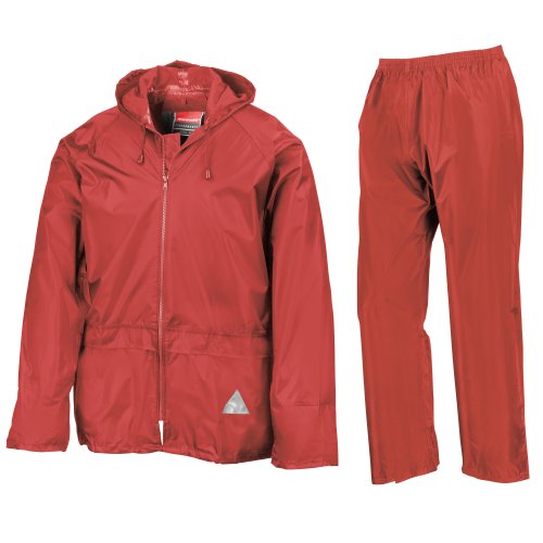 Result - Traje Impermeable /Conjunto Impermeable / chubasquero 2 piezas (conjunto chaqueta y pantalón) Grueso (Grande (L)/Rojo)