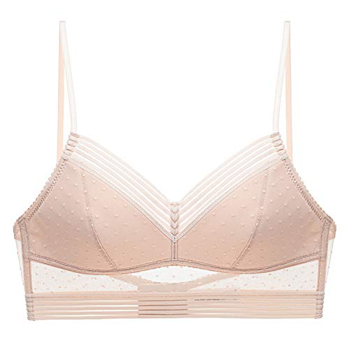 ReTink - Sujetador de espalda baja, sujetador de encaje con bralette, malla de puntos ultra delgado para mujer, color carne, Medium