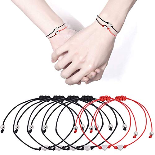 REYOK 6 Piezas Pulsera de Cuerda de Corazón para Mujeres Niñas Pareja Sencillo Amor Corazón Ajustable Pulsera de Cuerda,Filigrana Corazón Pulsera Plata