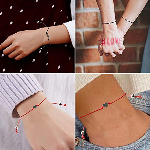REYOK 6 Piezas Pulsera de Cuerda de Corazón para Mujeres Niñas Pareja Sencillo Amor Corazón Ajustable Pulsera de Cuerda,Filigrana Corazón Pulsera Plata