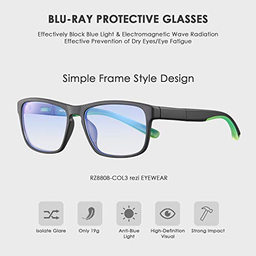 Rezi Gafas de ordenador Gafas Lectura para Protección contra Luz Azul - Alta Protección para Pantalla, Marco ultraligero | Luz anti-azul | 100% protección UV, Evita la Fatiga Ocular para PC, Móvil