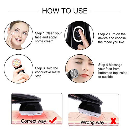 RF dispositivo de belleza, radiofrecuencia facial LED Fotón Cuidado de la piel, Estiramiento de elevación facial, evitar arrugas de ojos, negro
