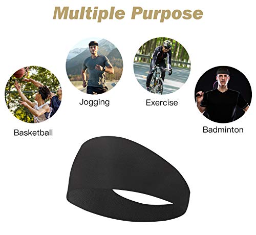 Rhino Valley [3 PZS Cinta para Cabeza Hombre, Diadema Deportiva para Mujer de Fibra Poliéster Suave con Elasticidad Buena para Baloncesto Tenis Ciclismo Correr Escalar y Yoga - Negro