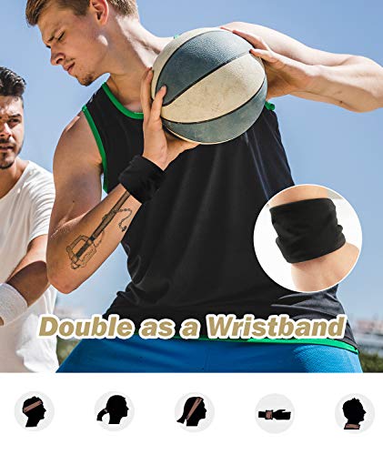 Rhino Valley [3 PZS Cinta para Cabeza Hombre, Diadema Deportiva para Mujer de Fibra Poliéster Suave con Elasticidad Buena para Baloncesto Tenis Ciclismo Correr Escalar y Yoga - Negro