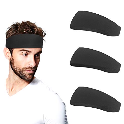 Rhino Valley [3 PZS Cinta para Cabeza Hombre, Diadema Deportiva para Mujer de Fibra Poliéster Suave con Elasticidad Buena para Baloncesto Tenis Ciclismo Correr Escalar y Yoga - Negro