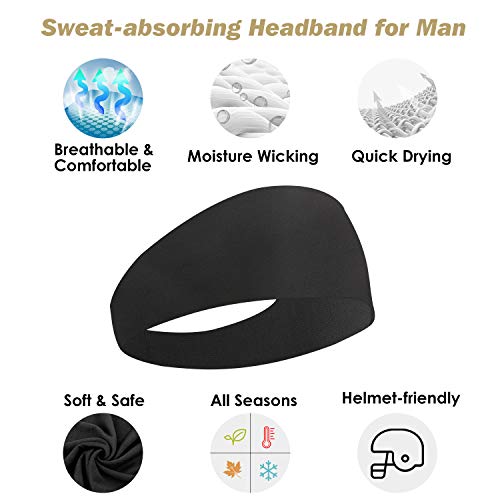 Rhino Valley [3 PZS Cinta para Cabeza Hombre, Diadema Deportiva para Mujer de Fibra Poliéster Suave con Elasticidad Buena para Baloncesto Tenis Ciclismo Correr Escalar y Yoga - Negro