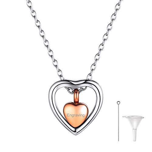Richsteel Colgante Oro de Rosa Corazón Collar Acero Inoxidable Colgante Cenizas Perfume Flores secas Guardapelo 22 Pulgadas Collar Acero Inoxidable Hombre Mujer