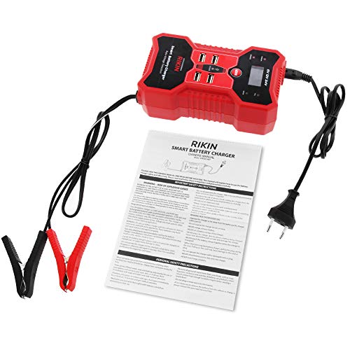 RIKIN Cargador de Baterias de Coche 6V/12V/24V 10A Inteligente Automático Múltiples Puertos USB con Múltiples Protecciones para Coche Motocicletas ATVs RVs Barco