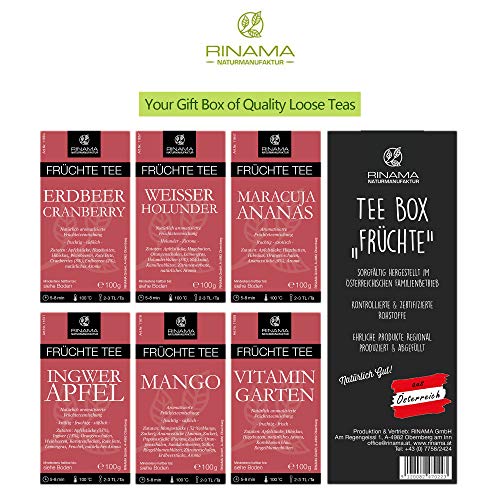 RINAMA – Lote de 6 paquetes de infusiones naturales a granel – Selección refinada de plantas, 6 mezclas perfumadas – Calidad austríaca – Regalo ideal para los aficionados de té e tisanas