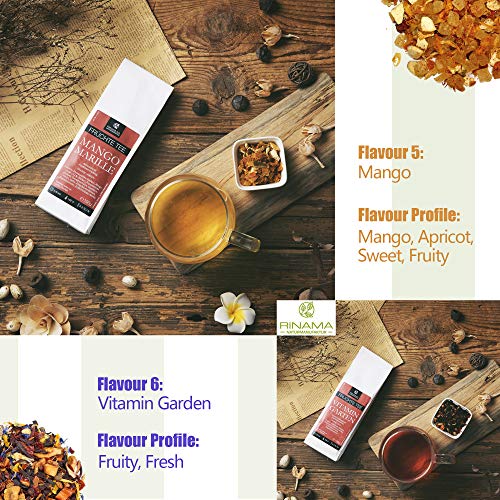 RINAMA – Lote de 6 paquetes de infusiones naturales a granel – Selección refinada de plantas, 6 mezclas perfumadas – Calidad austríaca – Regalo ideal para los aficionados de té e tisanas
