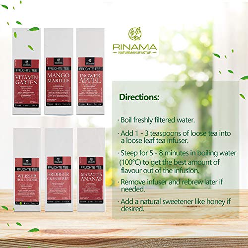 RINAMA – Lote de 6 paquetes de infusiones naturales a granel – Selección refinada de plantas, 6 mezclas perfumadas – Calidad austríaca – Regalo ideal para los aficionados de té e tisanas