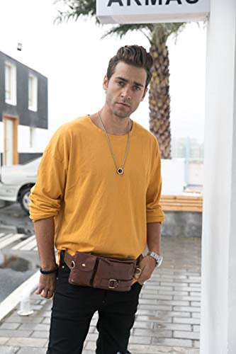 Riñonera de piel auténtica para hombre, con bolsa de piel para el pecho, para hombre, con colgante, para el pecho, para senderismo, viajes, senderismo, color marrón