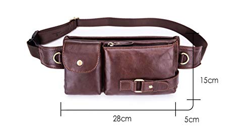 Riñonera de piel auténtica para hombre, con bolsa de piel para el pecho, para hombre, con colgante, para el pecho, para senderismo, viajes, senderismo, color marrón