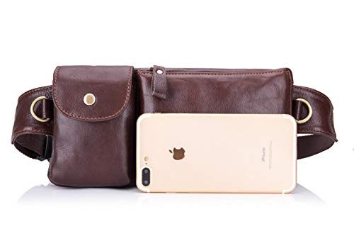 Riñonera de piel auténtica para hombre, con bolsa de piel para el pecho, para hombre, con colgante, para el pecho, para senderismo, viajes, senderismo, color marrón