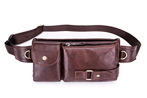 Riñonera de piel auténtica para hombre, con bolsa de piel para el pecho, para hombre, con colgante, para el pecho, para senderismo, viajes, senderismo, color marrón