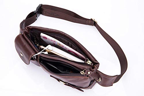 Riñonera de piel auténtica para hombre, con bolsa de piel para el pecho, para hombre, con colgante, para el pecho, para senderismo, viajes, senderismo, color marrón