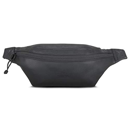Riñonera Hombre y Mujer Negro - JOHNNY URBAN Toni Riñoneras Hip Bag de Cuero Imitación para Festivales y Deportes - Bolsa de Cintura Hipster Fanny Pack Bolso de Viaje Repelente al Agua